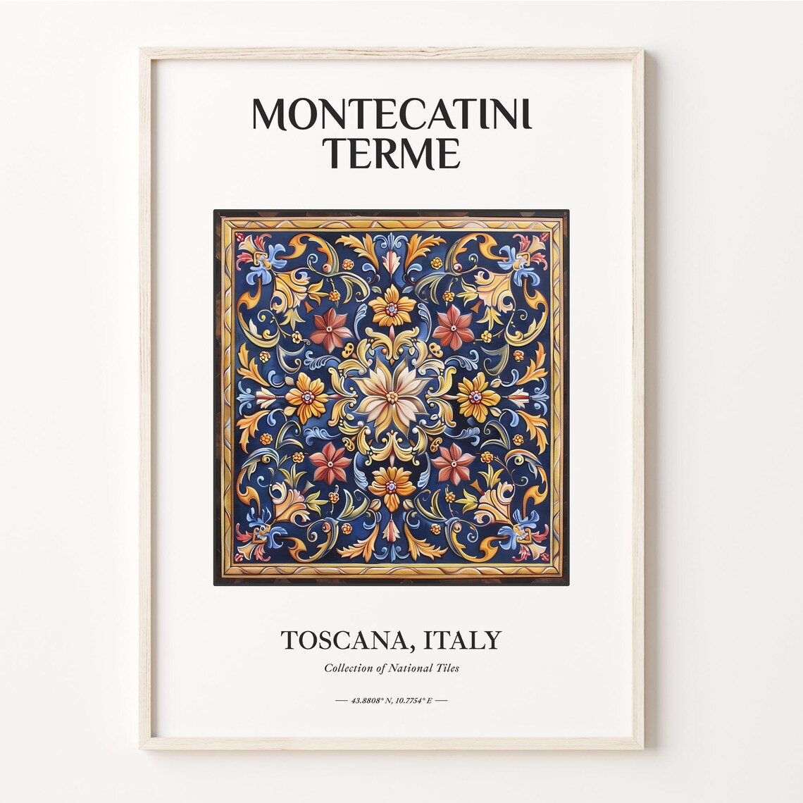 Montecatini Terme Toscana Italy Navy Floral Tile Artwork Poster