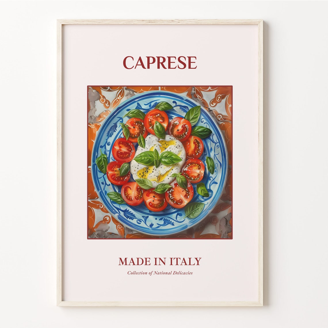 Caprese Salad Italian Orange Tile Plate Kitchen Decor Poster