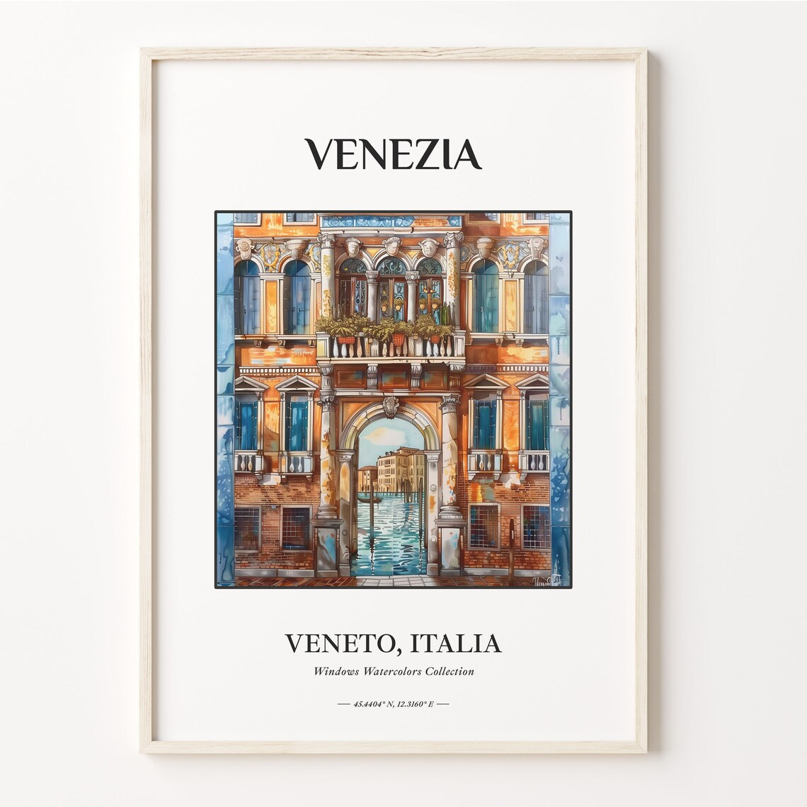 Venezia Italy Canal Palazzo Watercolor Window Travel Wall Poster
