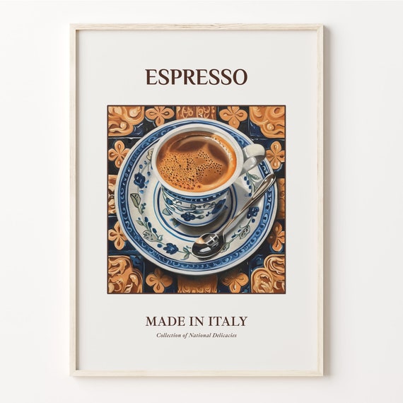 Espresso Maiolica Tile Print Italian Beverage Poster Kitchen Wall Art Bar Decor Vintage Style Home Decor