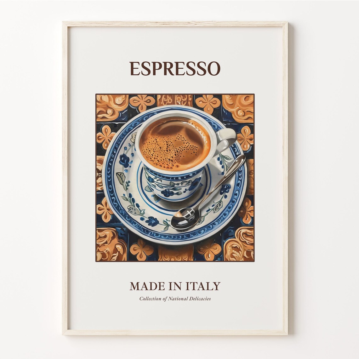 Morning Espresso Italy Coffee Cup Blue Ceramic Saucer Kitchen Print