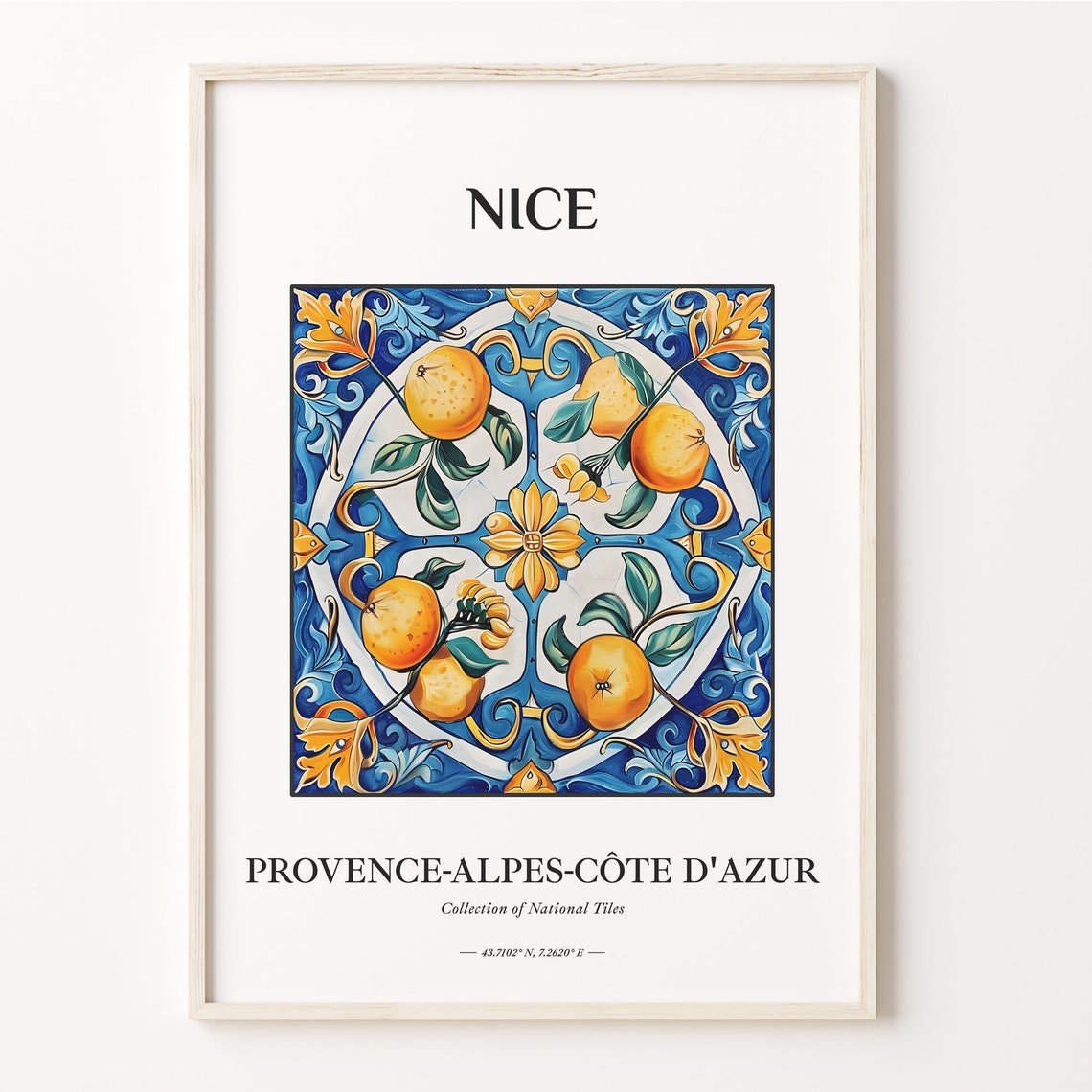 Nice France Citrus Orange Blue Ornamental Ceramic Tile Art Poster