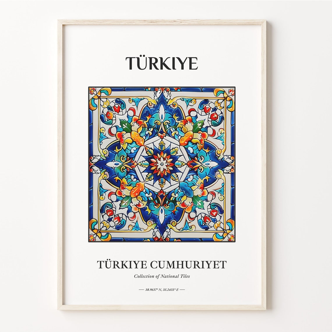Turkiye Traditional Multicolor Floral Star Ceramic Tile Art Poster