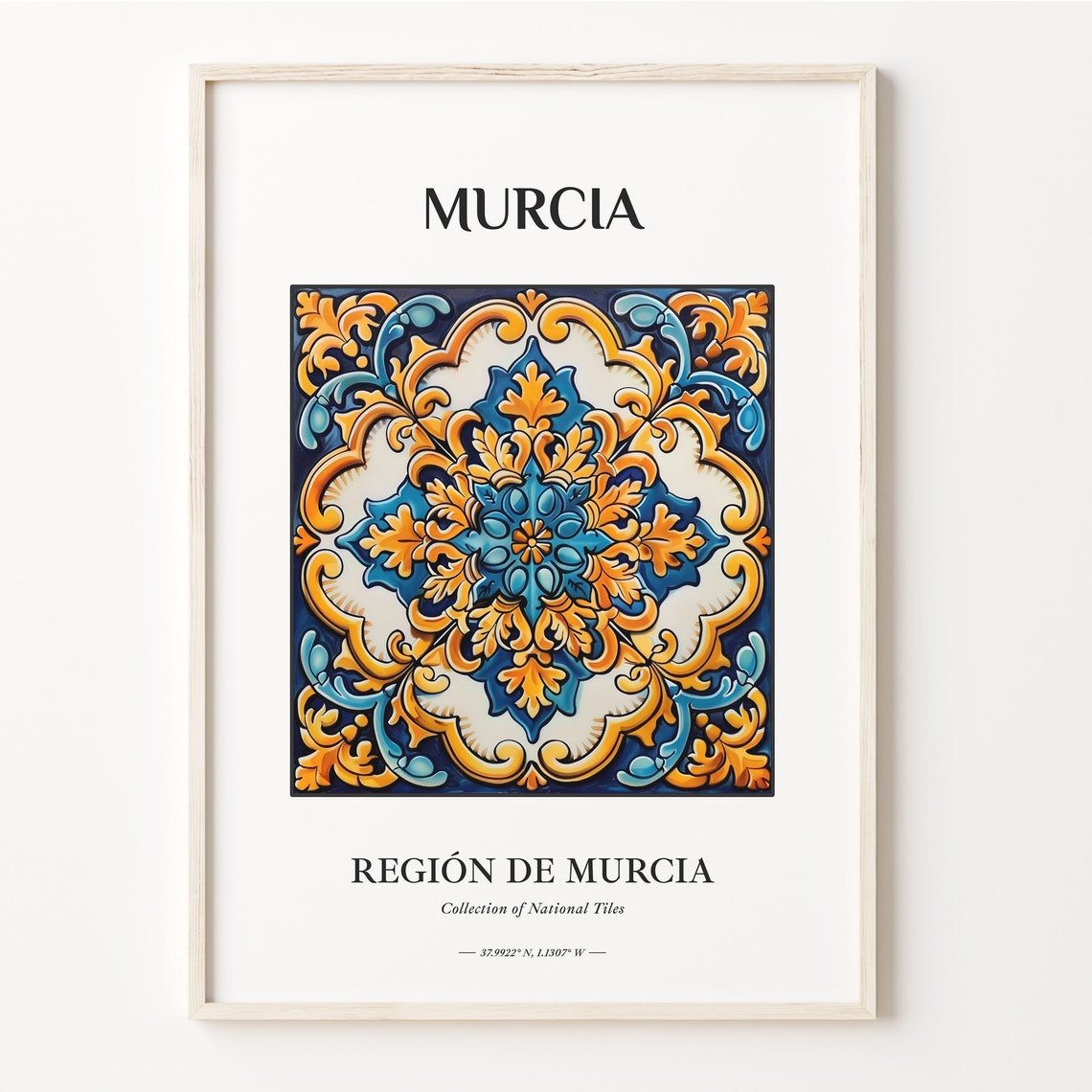 Murcia Spain Blue Orange Traditional Ceramic Tile Pattern Poster