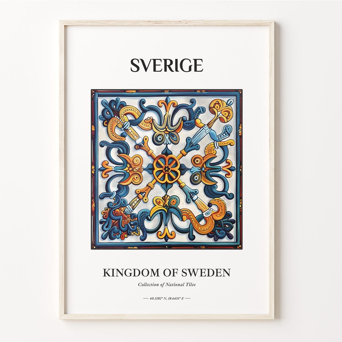 Sverige Sweden Viking Style Orange Blue Tile Home Decor Poster