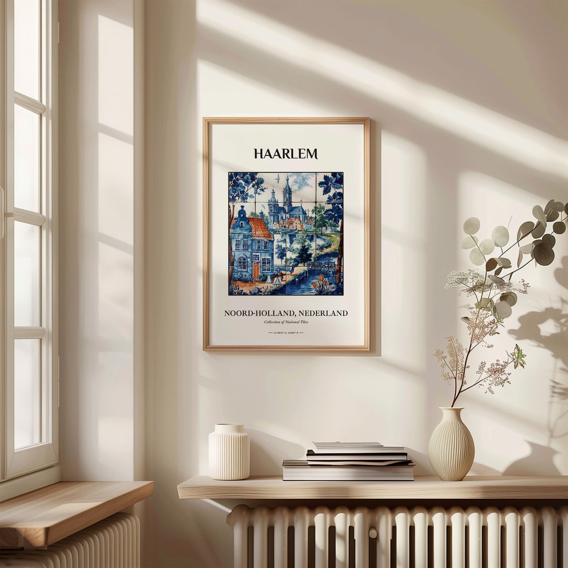 Haarlem Netherlands Delft Tile Poster with Church Canal Scene - Image 3
