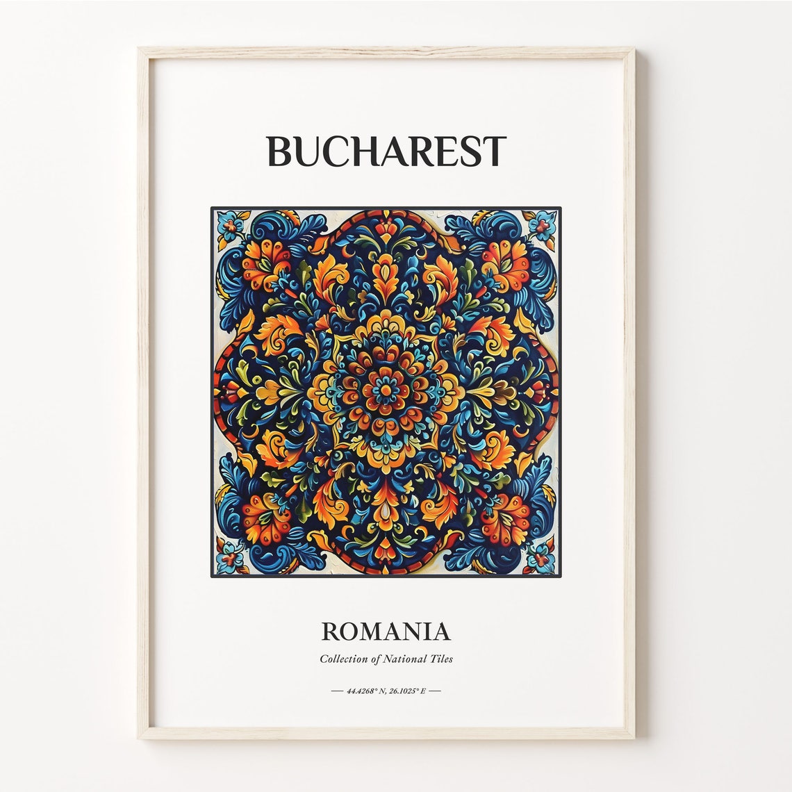 Bucharest Romania Ornate Baroque National Tile Pattern Poster