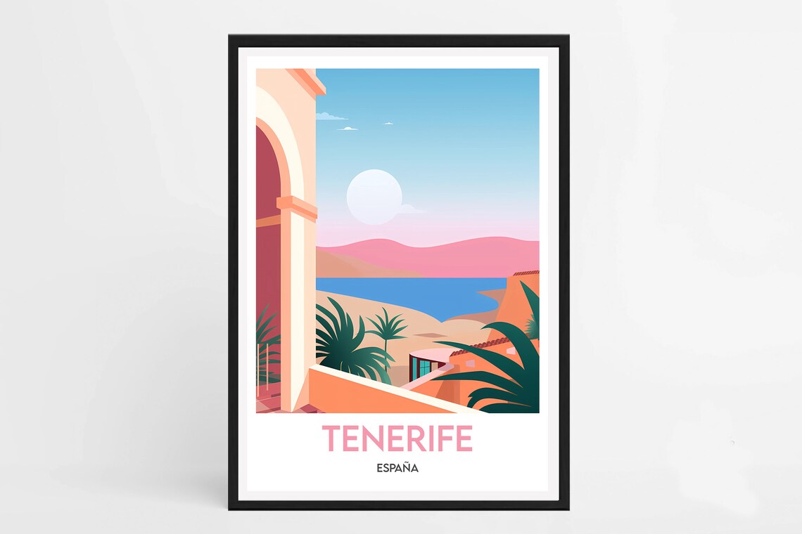 Tenerife Espana Terrace Arch Sunset Ocean View Island Travel Poster
