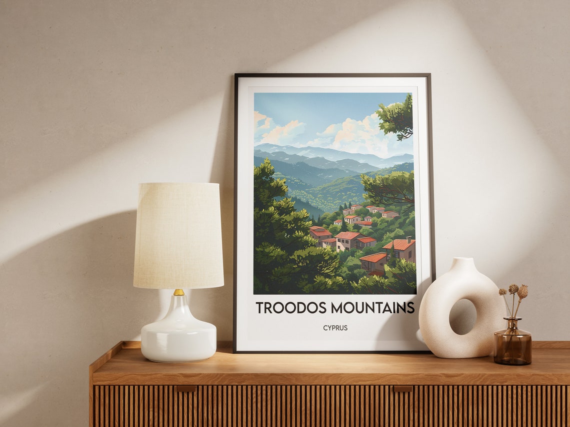 Troodos Mountains Pine Village Red Roofs Cyprus Travel Poster - Image 2
