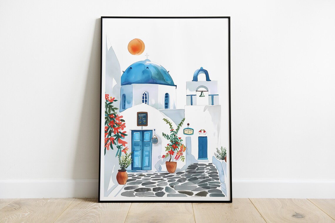 Cyclades Greece Travel Poster, Santorini to Mykonos