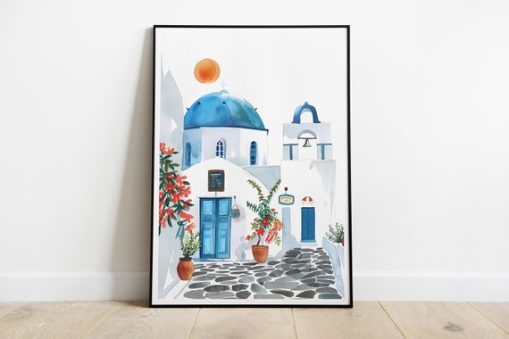 Cyclades Greece Travel Poster, Santorini to Mykonos