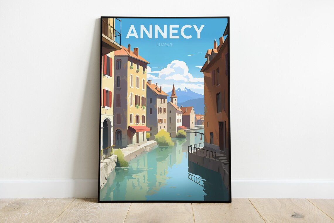 Annecy France Canal Old Town Alpine Minimalist Travel Poster