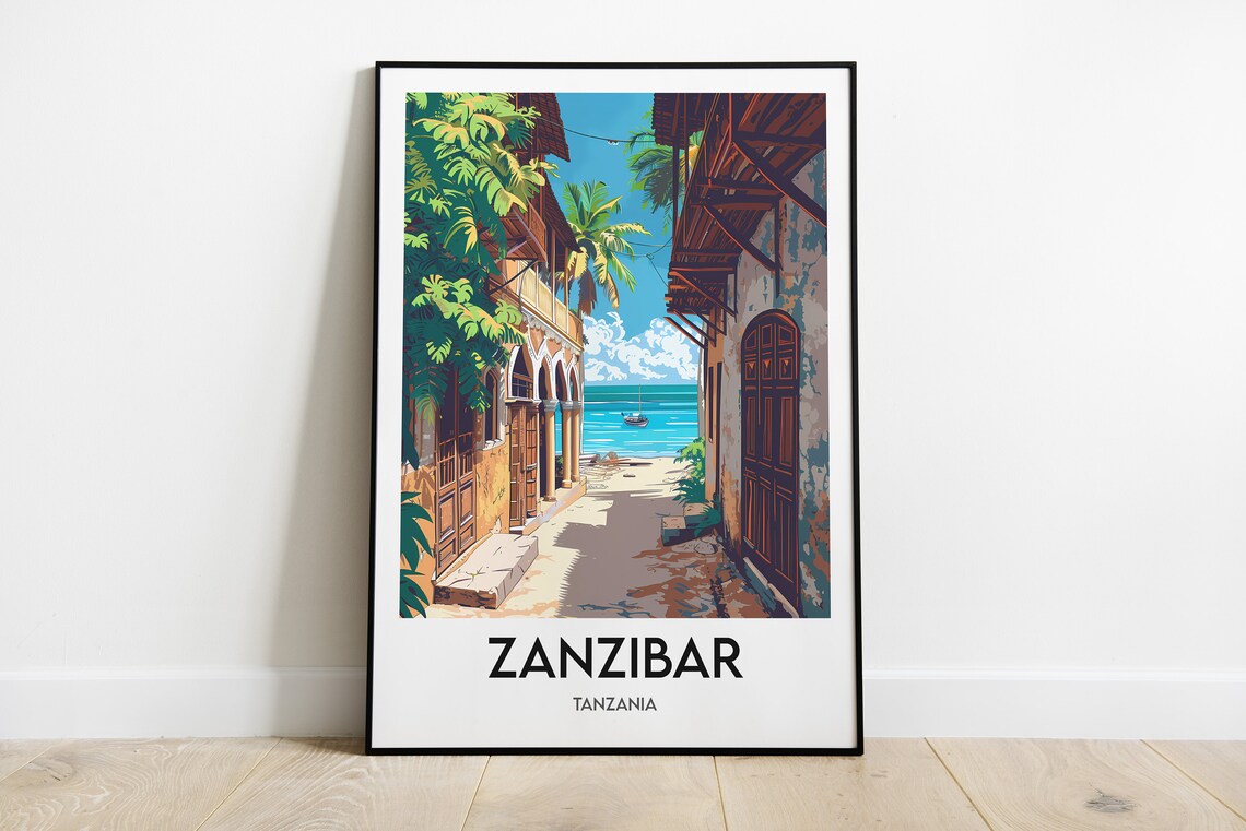 Zanzibar Stone Town Alley Wooden Doors Tanzania Travel Poster