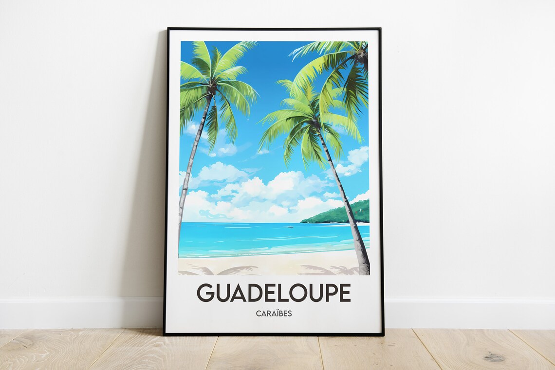 Guadeloupe Caribbean Travel Poster, Paradise Beach