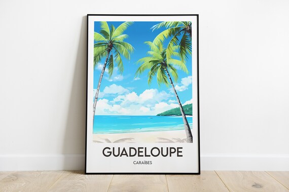 Guadeloupe Caribbean Travel Poster, Paradise Beach