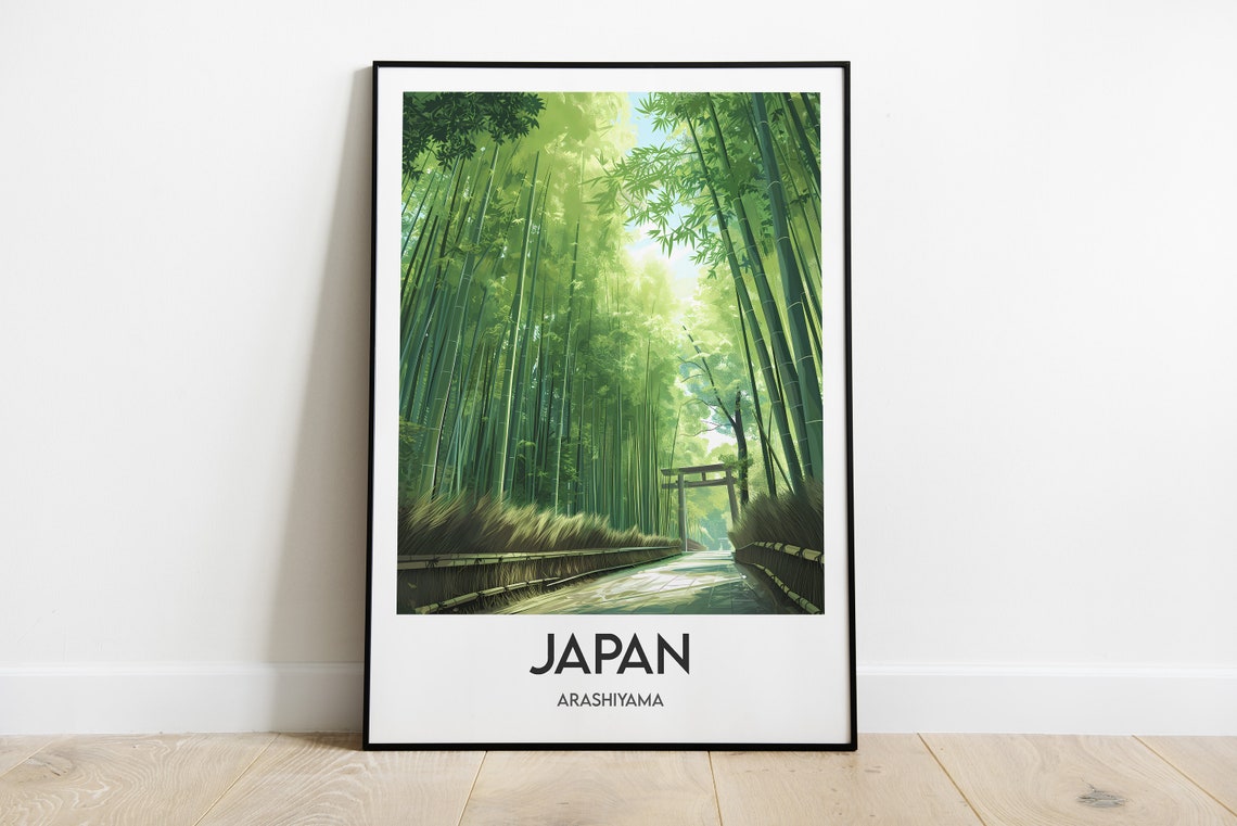 Arashiyama Bamboo Grove And Torii Gate Kyoto Japan Travel Poster
