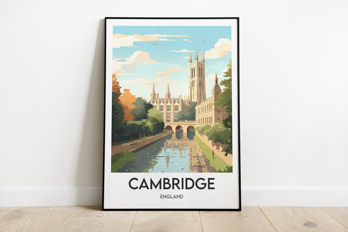 Cambridge River Cam Stone Bridge Colleges England Travel Poster