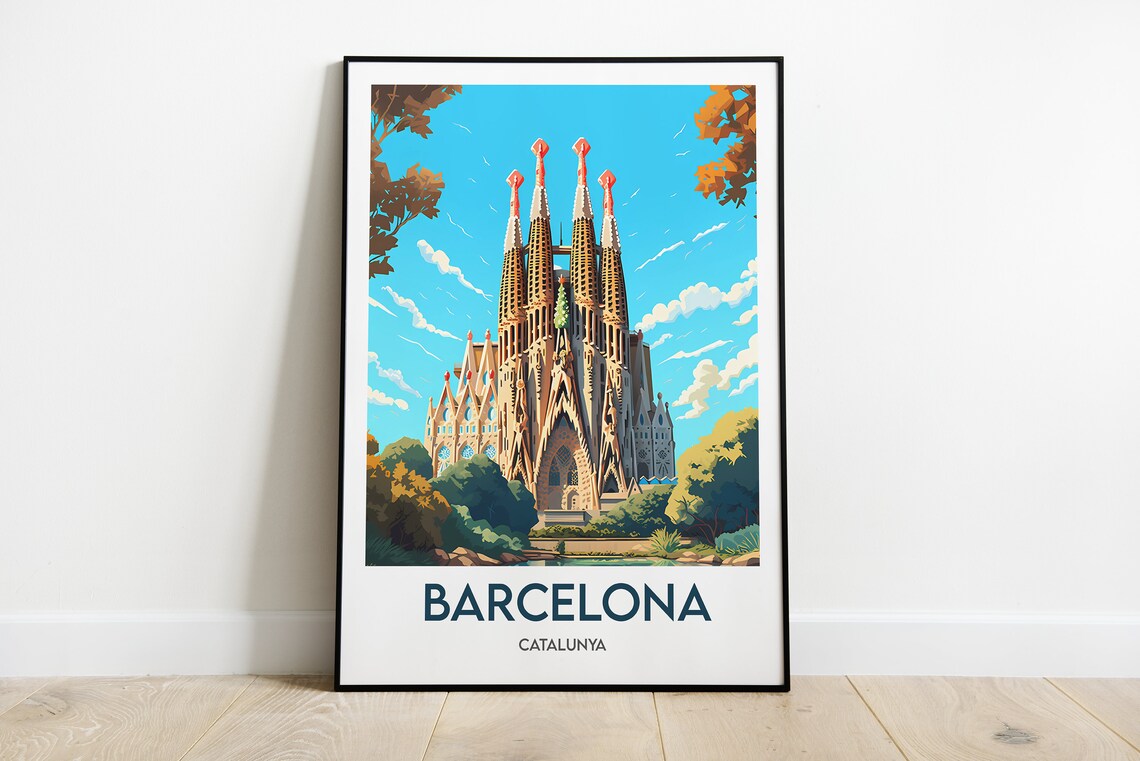 Barcelona Catalunya Sagrada Familia Spires Gaudi Travel Poster