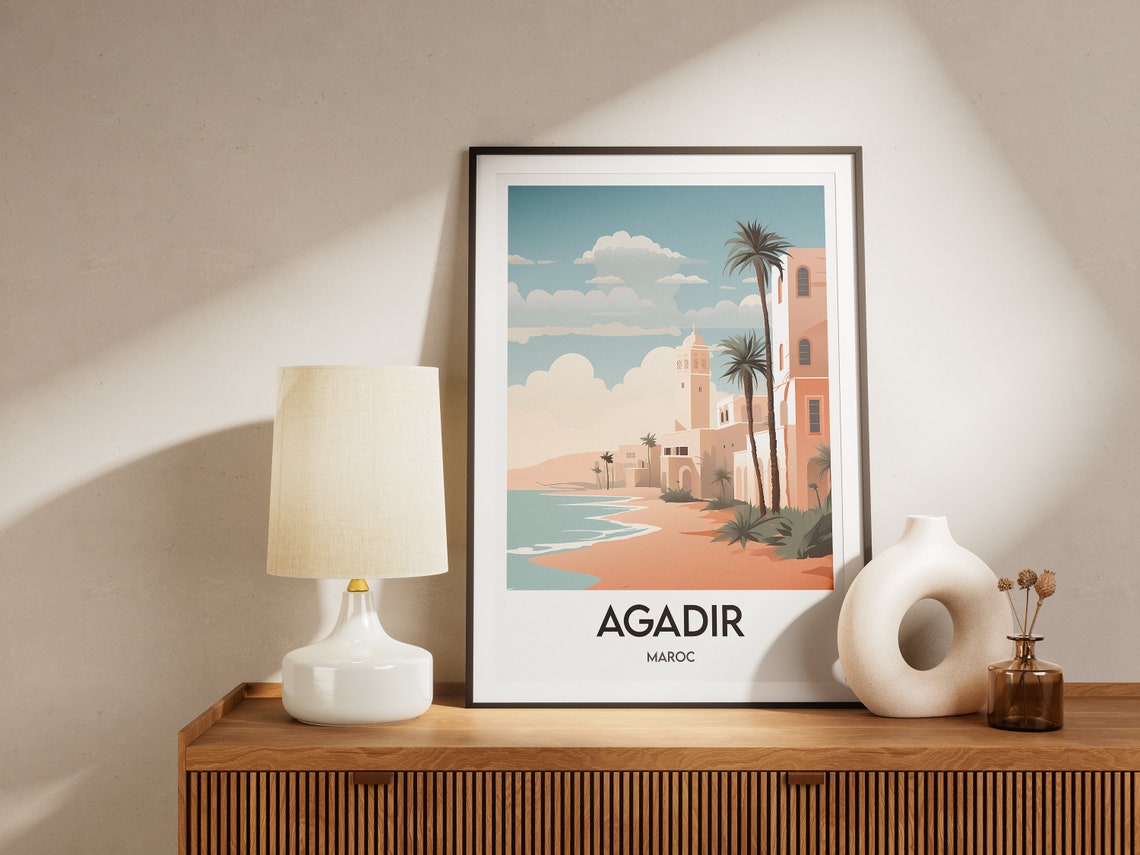 Agadir Palm Beach Moroccan Architecture Morocco Travel Poster - Image 2