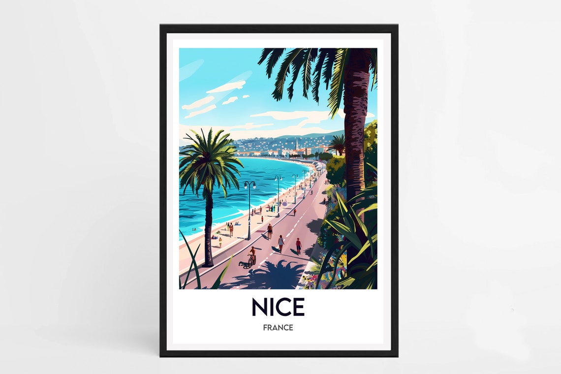 Nice France Palm Lined Promenade Azure Blue Bay Classic Poster