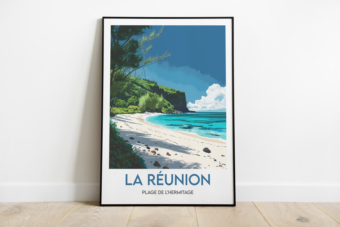 La Reunion Plage de lHermitage White Sand Beach Cliffs Poster