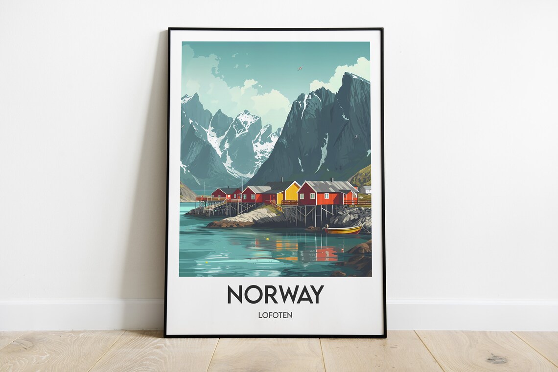 Norway Lofoten Fishing Village Colorful Stilt Cabins Seascape Poster