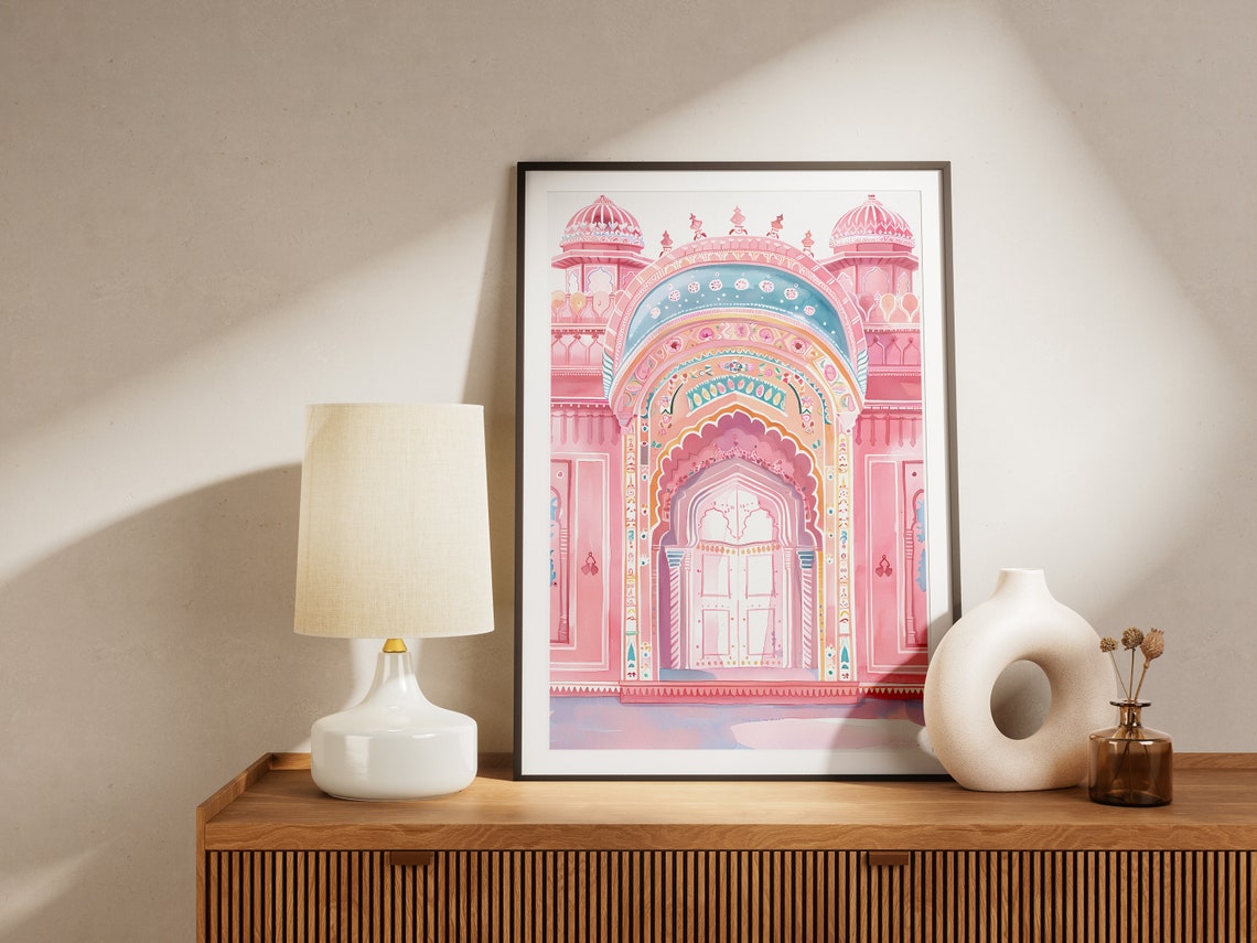 Jaipur India Pink Palace Arch Ornate Mughal Style Art Poster - Image 2