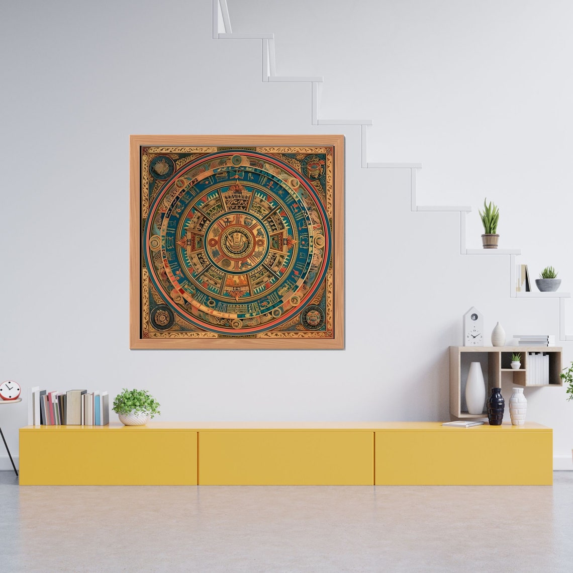 Colorful Aztec Calendar Style Circular Mandala in Rich Tones Poster - Image 3