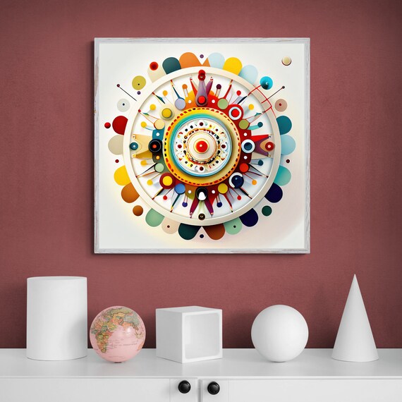 Colorful Circular Bloom Mandala in Red Blue and Yellow Poster