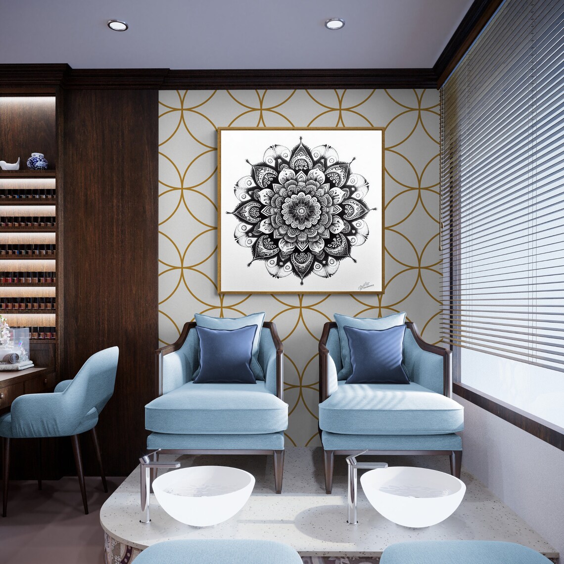 Monochrome Floral Mandala in Detailed Black Ink Drawing Poster - Image 2