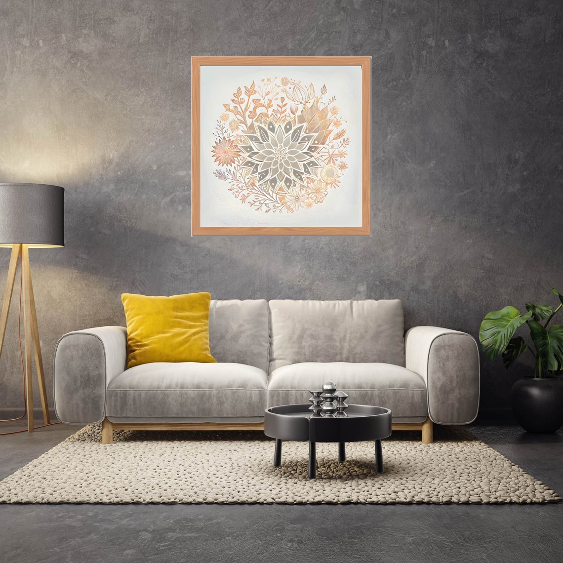 Elegant Gold Floral Mandala Fine Line Art Minimalist White Poster - Image 2