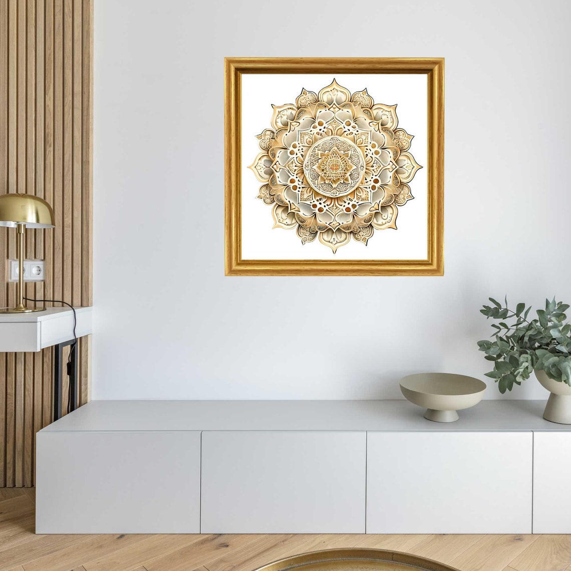 Ornate Gold and Cream Mandala in a Classic Gold Frame Poster - Image 3