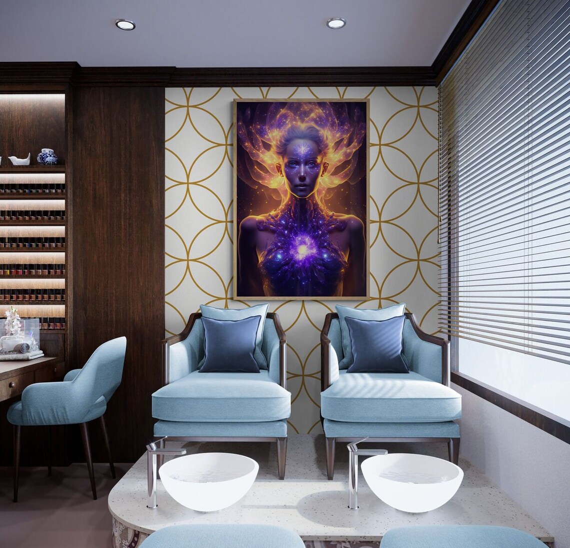 Cosmic Purple Woman with a Glowing Galaxy Heart Portrait Poster - Image 2