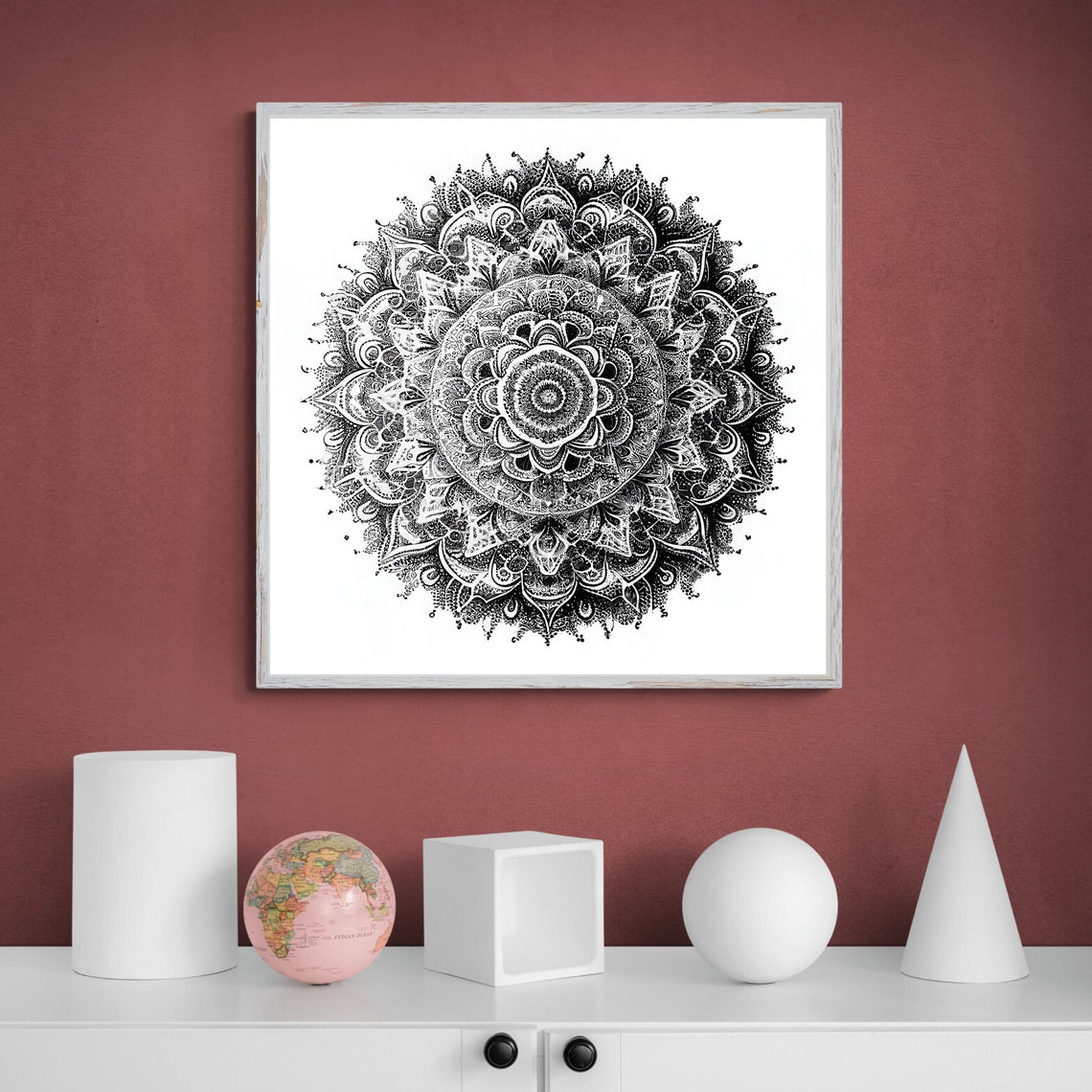 Black and White Dotwork Mandala with Intricate Detail Poster