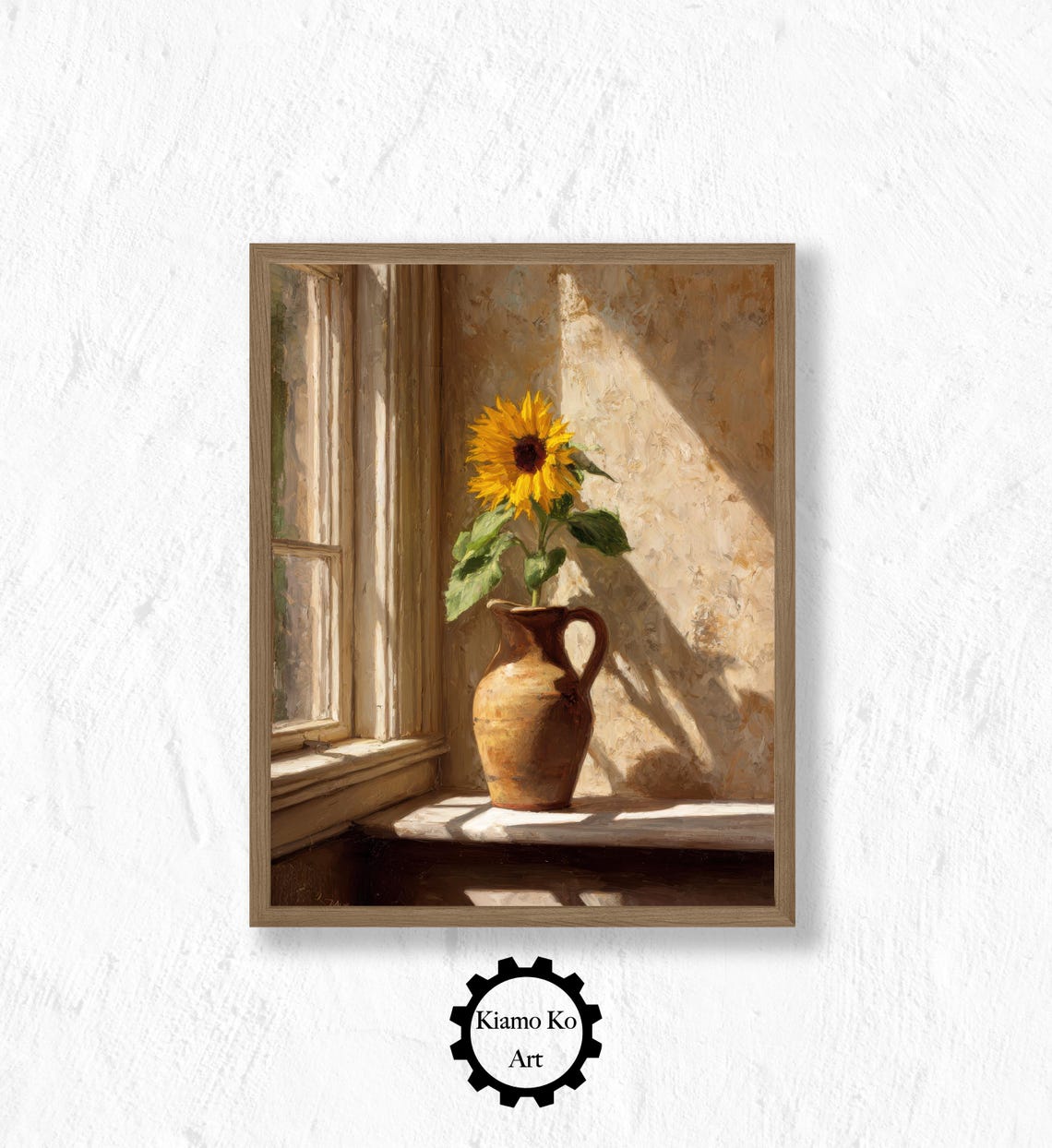 Bright Sunflower Blooming in a Clay Jug by a Sunlit Window Poster