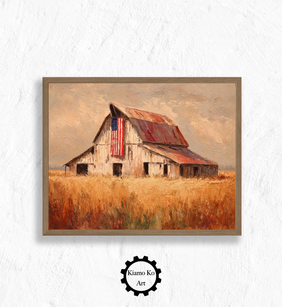 Weathered Barn With American Flag In A Golden Wheat Field Poster