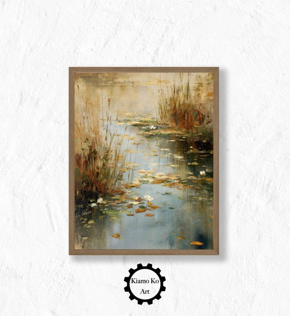 Pond Reflections Serene Nature Art Wall Decor Tranquil Landscape Cozy Home Vintage