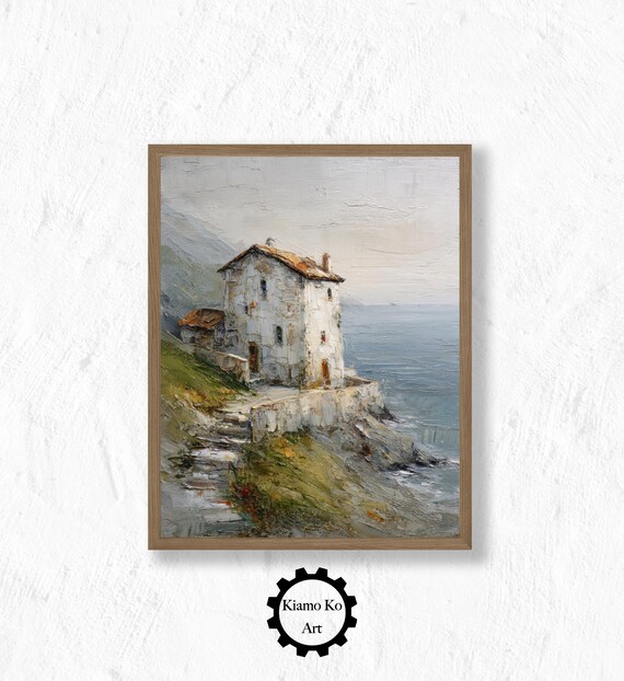 Coastal Cottage with White Picket Fence by the Sea Summer Landscape Poster