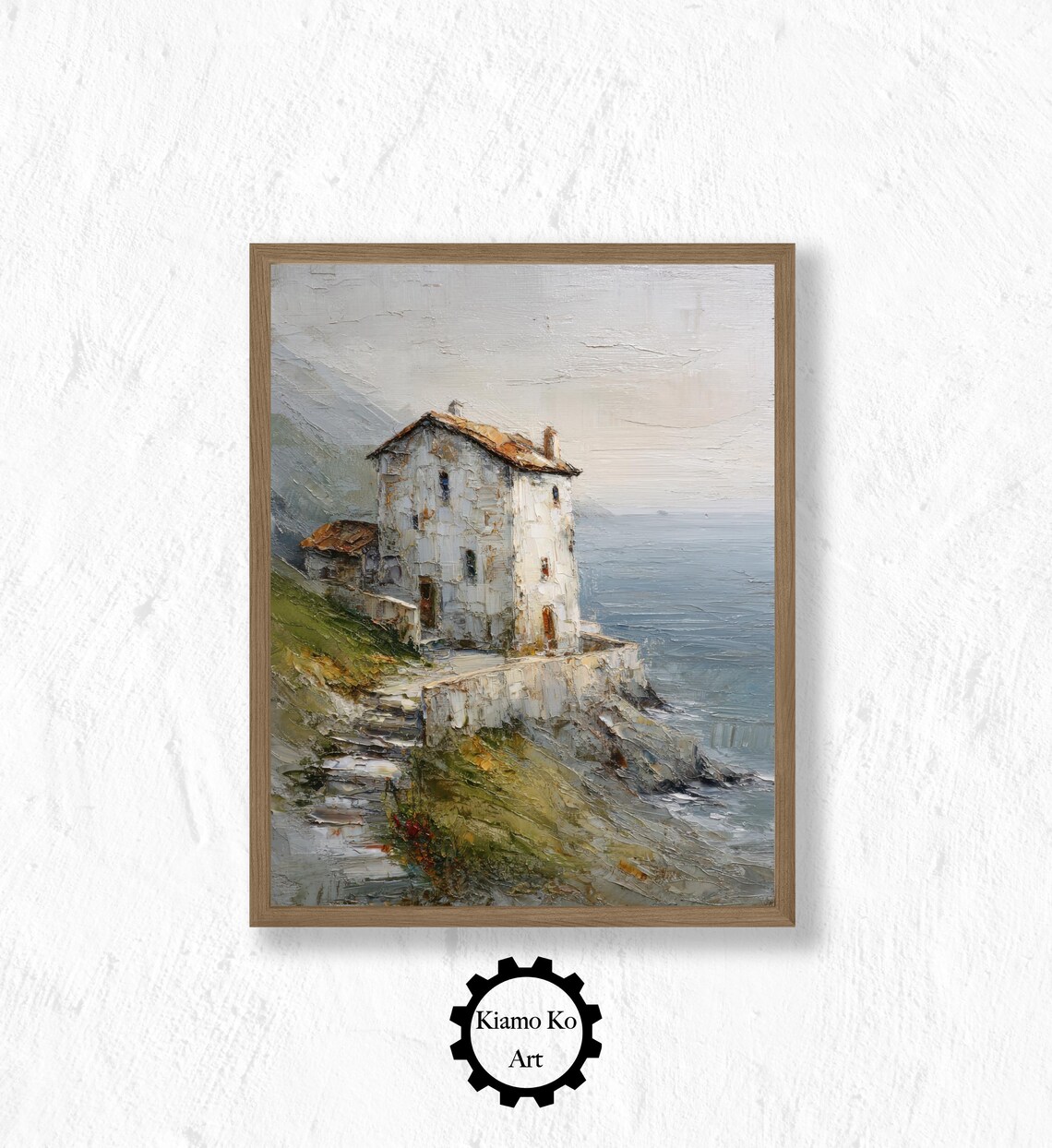 Coastal Cottage with White Picket Fence by the Sea Summer Landscape Poster