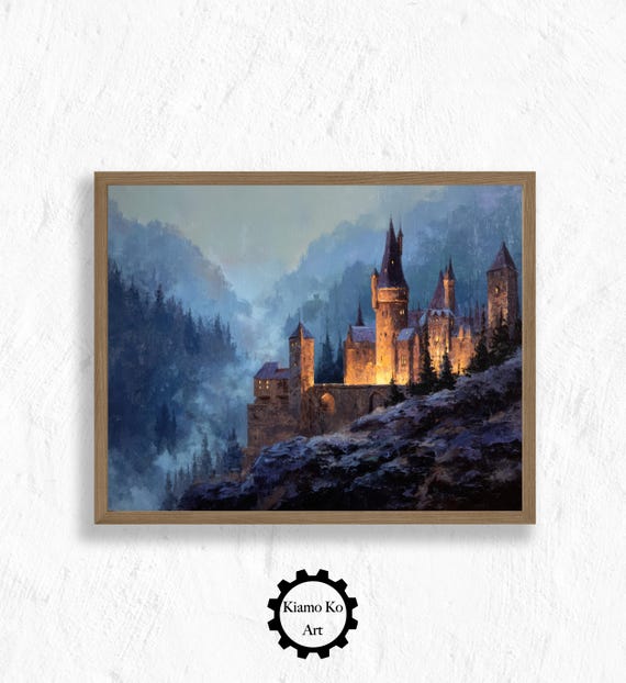 Rustic Mountain Castle Art Vintage Landscape Print Cozy Home Decor Nature Wall
