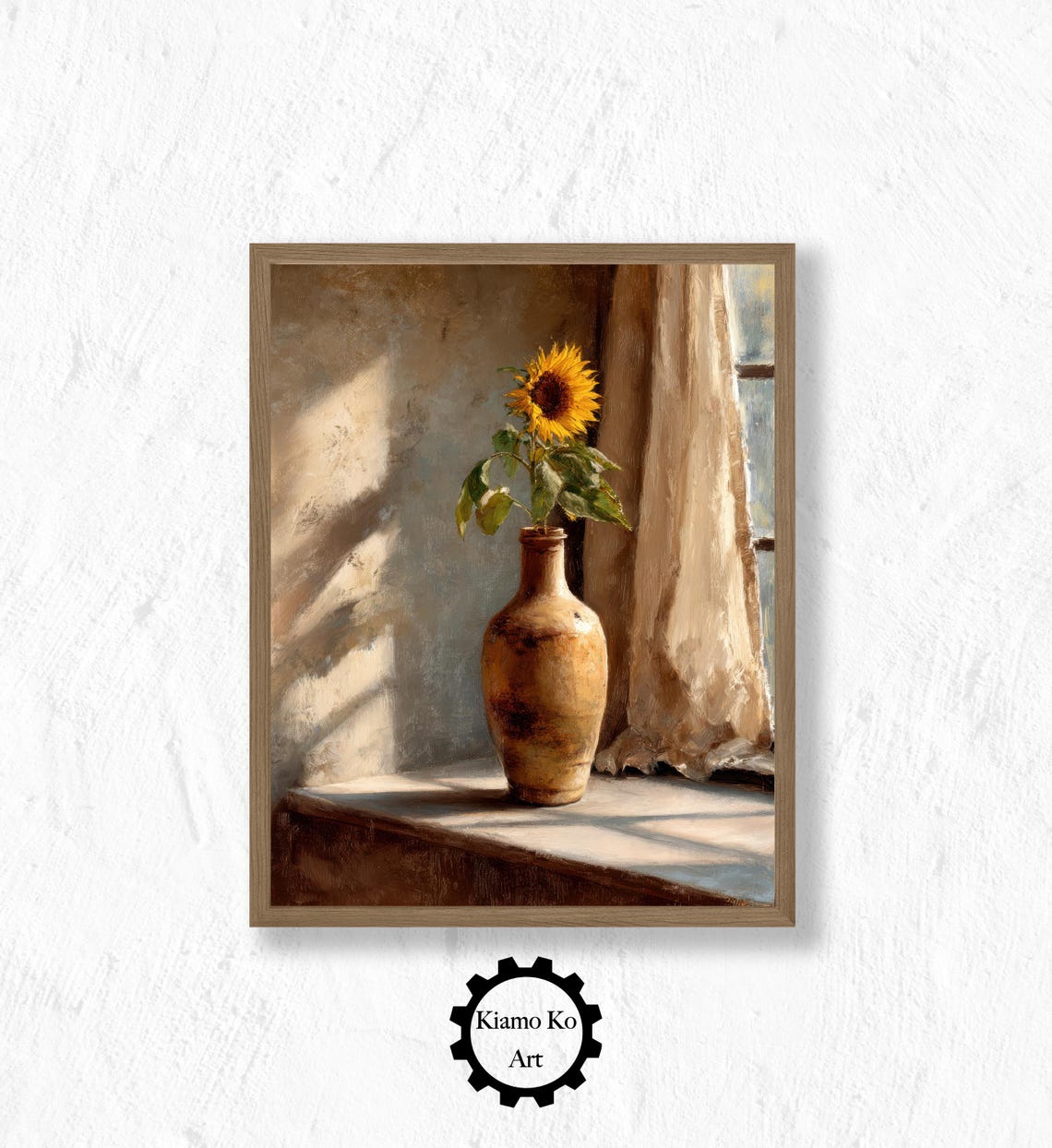 Single Sunflower in Ceramic Bottle by Sunny Window Art Poster