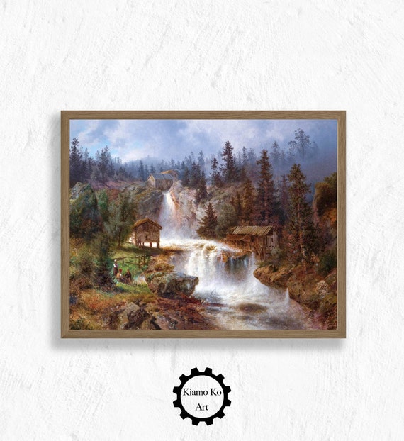 Relaxing By The Waterfall Painting Art Work Vintage