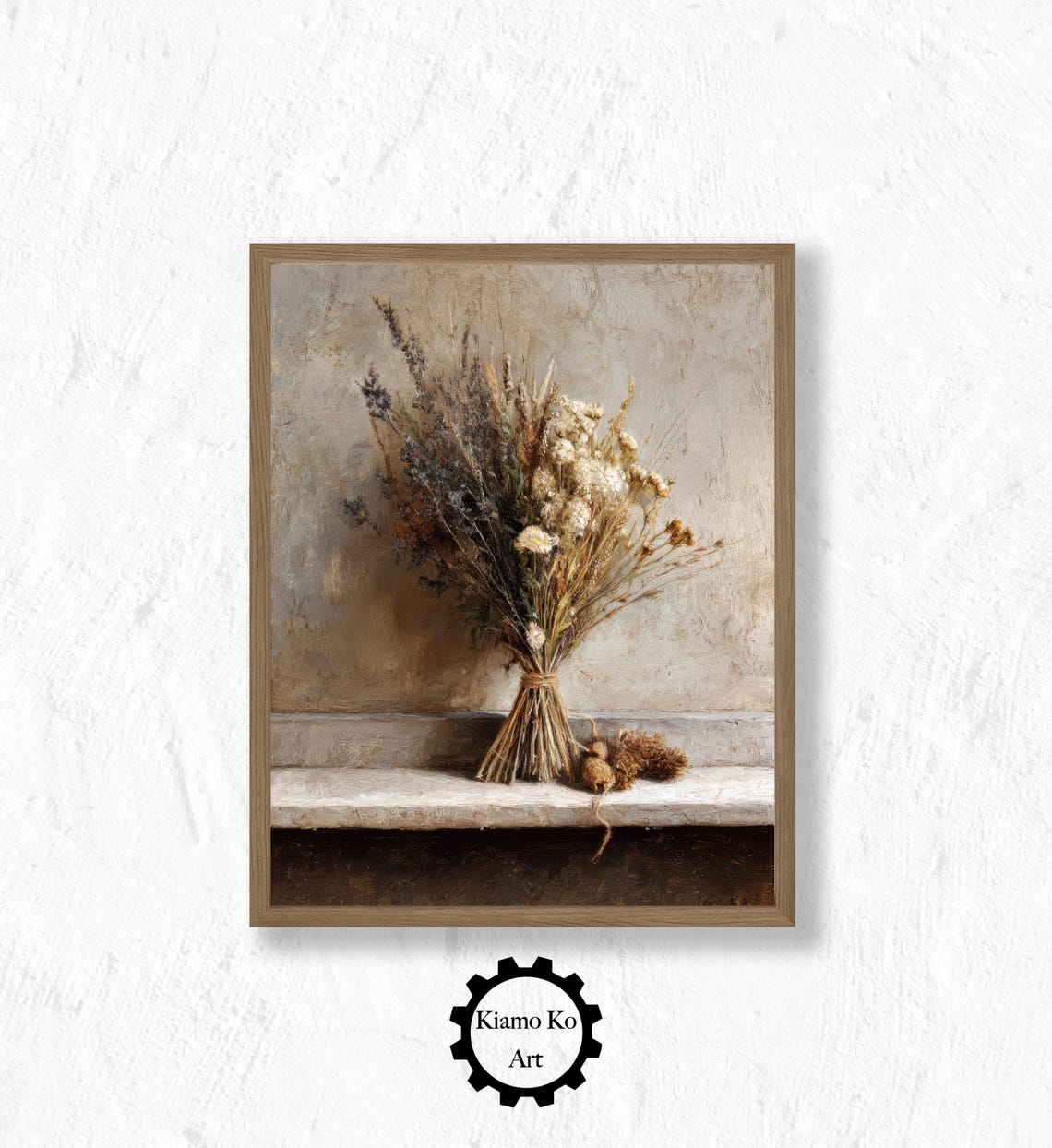 Dried Flower Bouquet Tied with String Rustic Shelf Still Life Poster