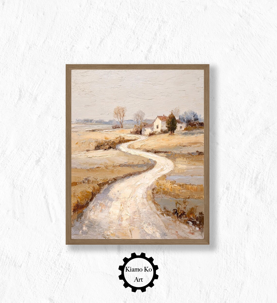 Winding Country Road Through Golden Fields to a Farmhouse Poster