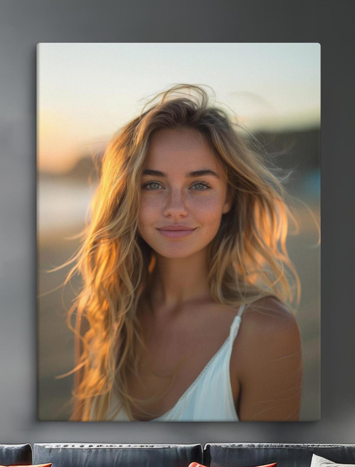 Sunny Beach Portrait Art Print Natural Beauty In Golden Light Wall Art Decor Radiant Female Pictures For Home Female Portrait Summer