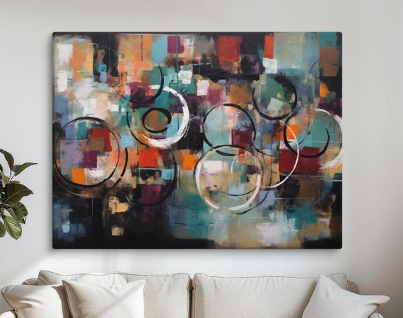 Abstract Geometric Colorful Modern Wall Art Large Contemporary Painting Bold Home Decor Unique Artistic Gift For Living Room