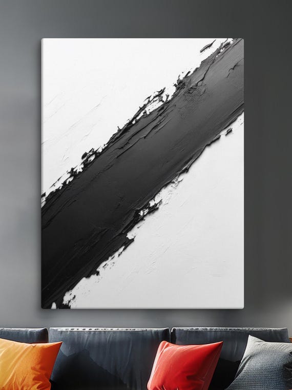 Minimalist Black And White Textured Art Modern Abstract Wall Decor Bold Monochrome Painting Contemporary Statement Artwork