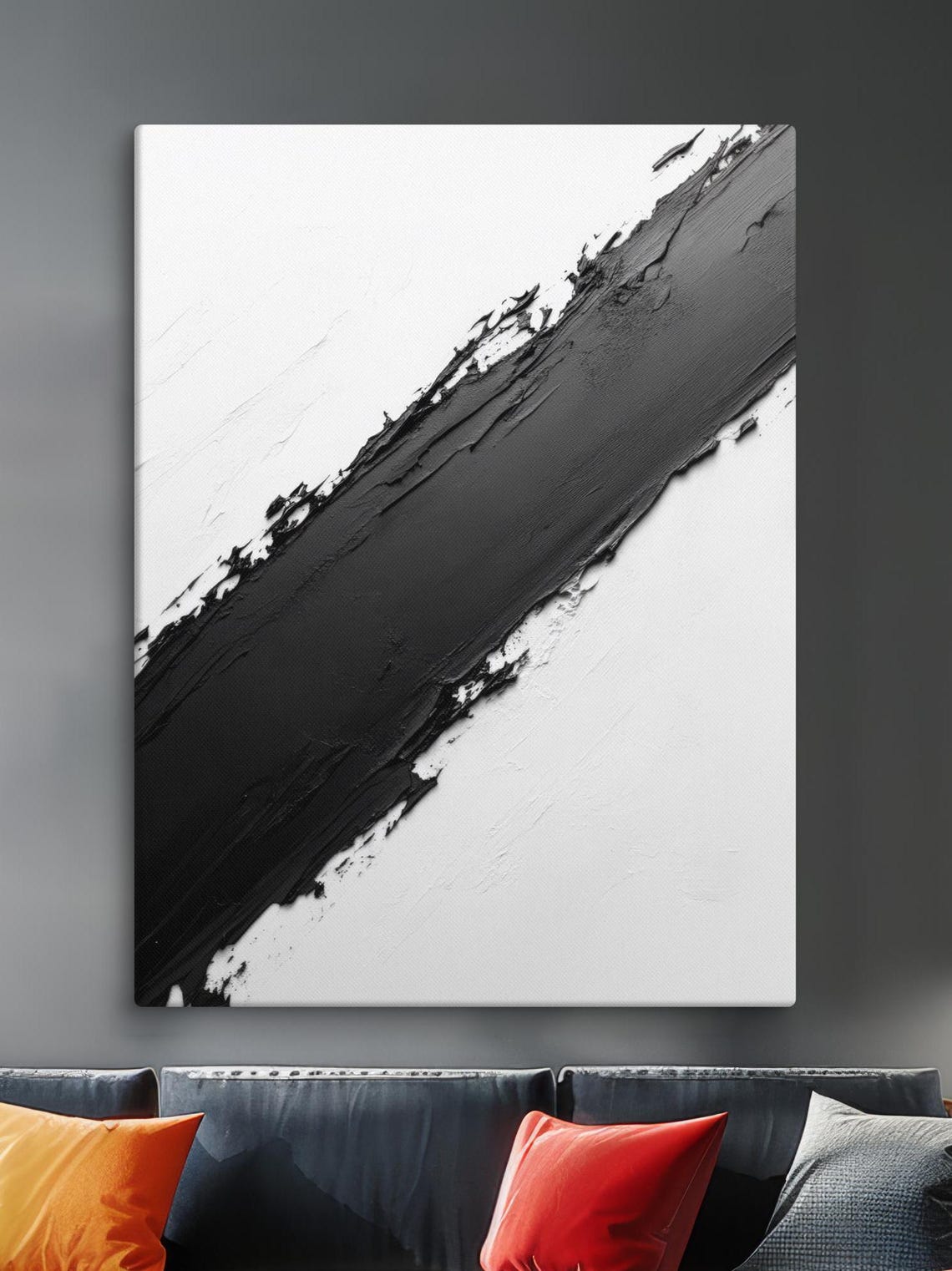 Minimalist Black And White Textured Art Modern Abstract Wall Decor Bold Monochrome Painting Contemporary Statement Artwork