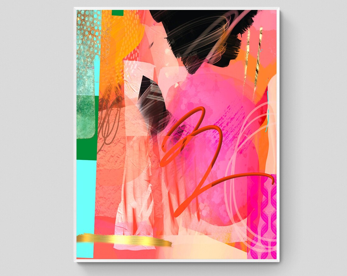 Abstract Art Painting Green Orange Pink Instant Wall Art Modern Wall Decor - Image 6