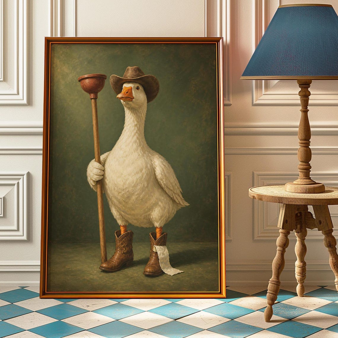 Funny Cowboy Goose Poster Bathroom Plunger Western Wall Decor